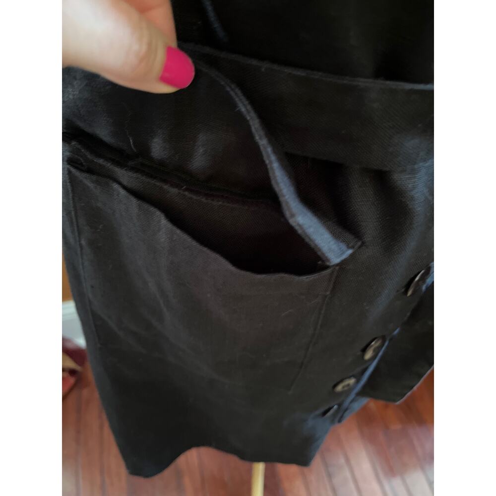 Vintage Thalian Black Linen button up Sleeveless Dress w/pockets & belt Size 8 - Picture 12 of 15